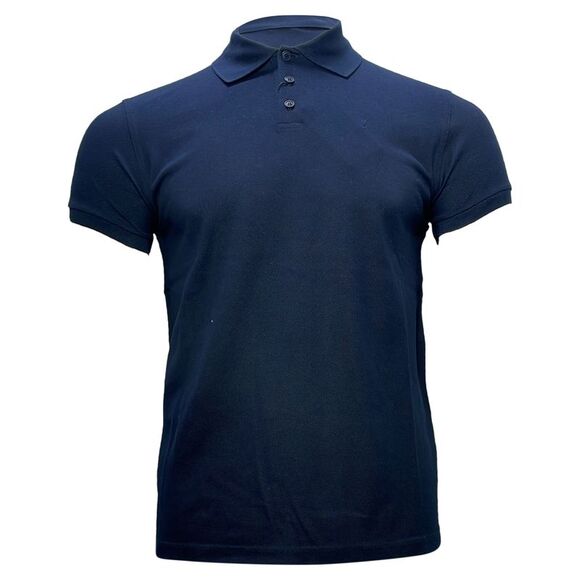 Saint Laurent Cassandre Embroidered-Logo Polo Shirt in Navy Blue Cotton